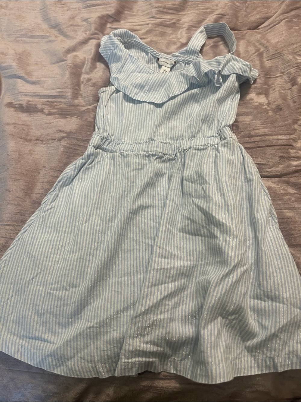 Tommy Hilfiger Light Blue & White Striped Ruffle Sundress